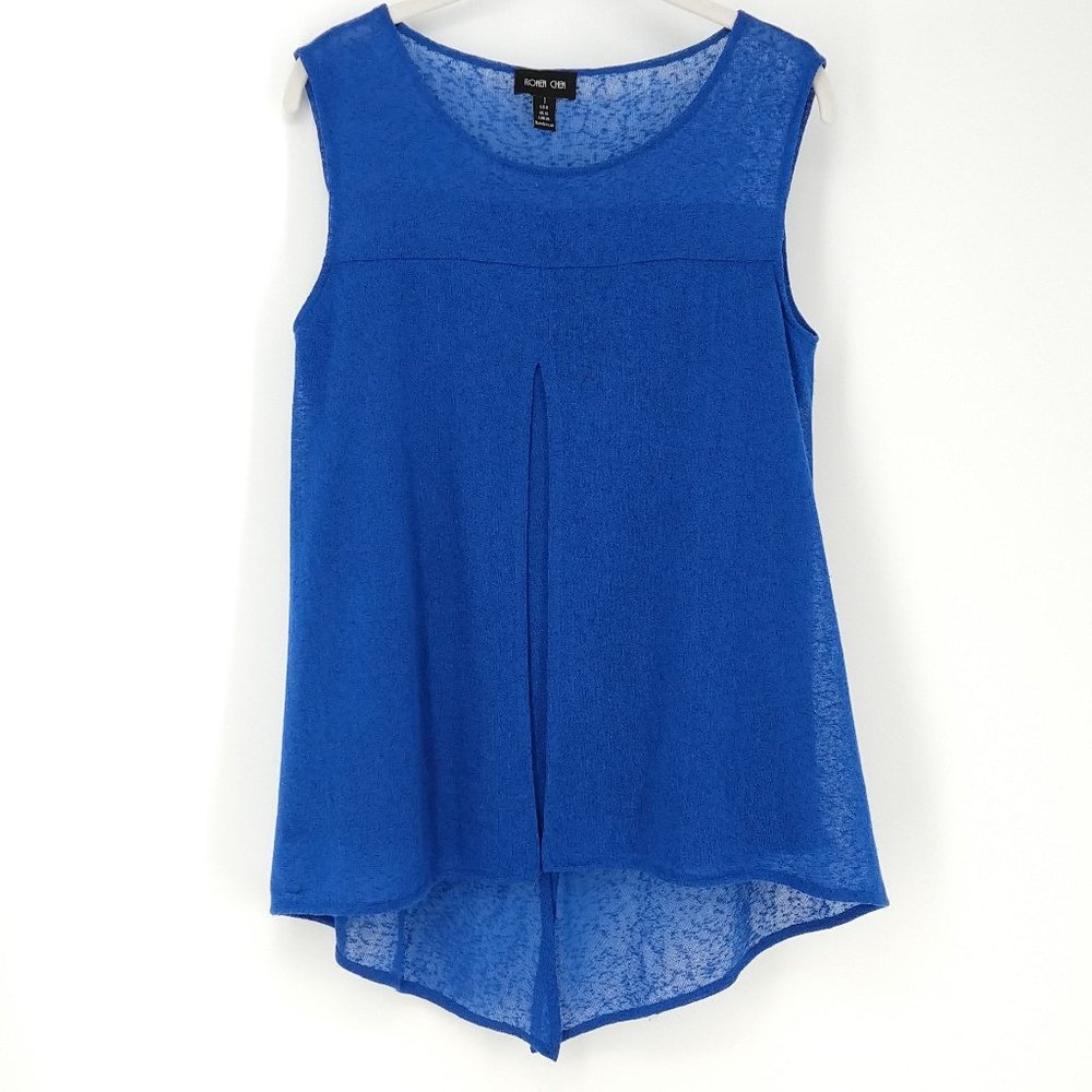 Ronen Chen Top Sleeveless Shirt Layered Blue Sheer